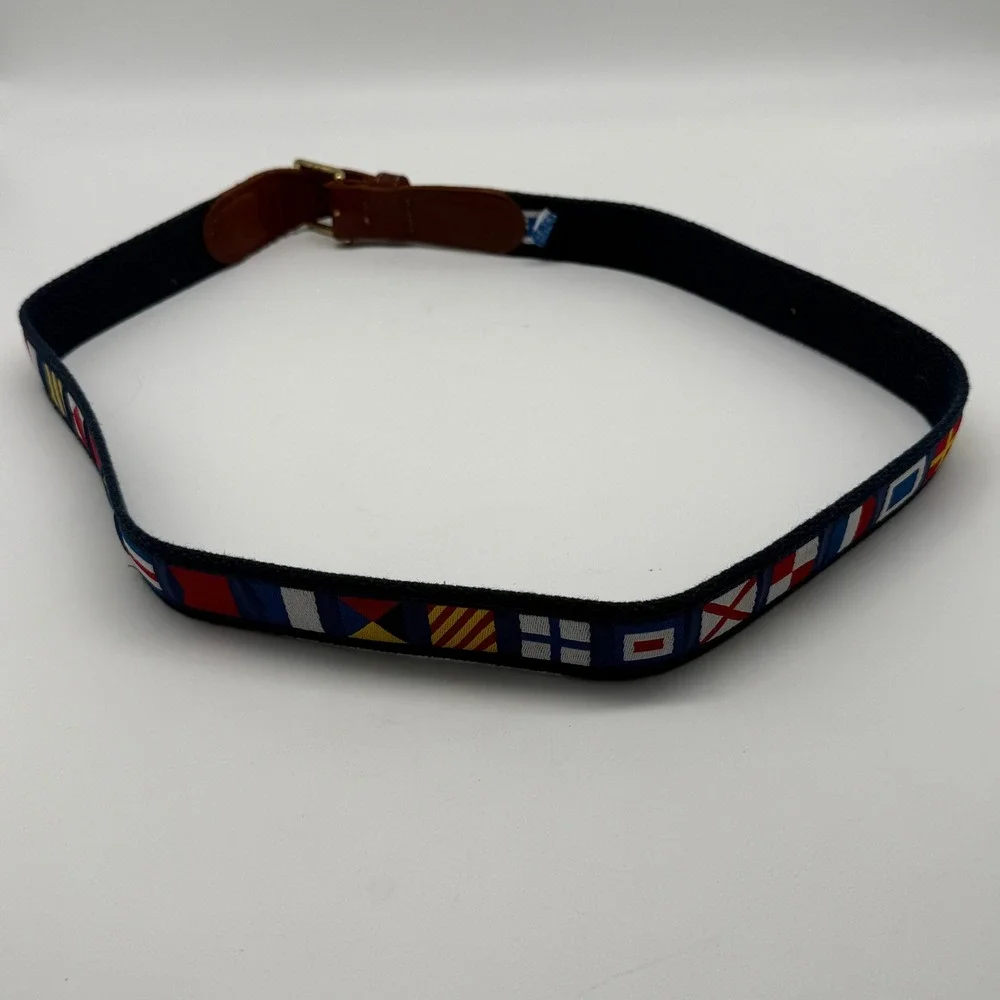 Preston Nautical Signal Flag Belt Mens 38 Navy Blue Leather Canvas Made in USA